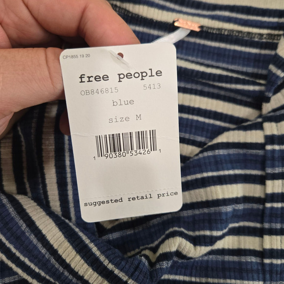 Free People Blue Striped Cape Cold Basic T-Shirt Long Sleeve Top Size Medium - Picture 9 of 11